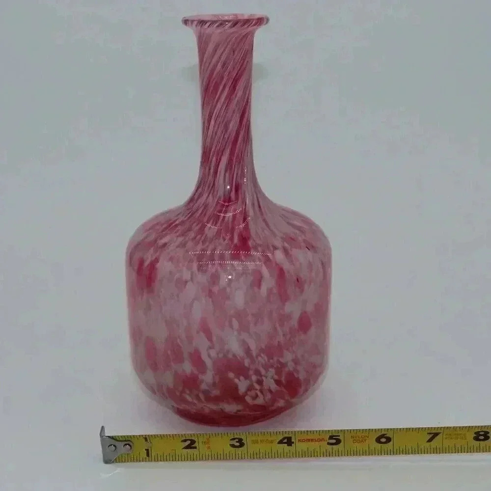 Vintage Glass Decanter Pink Cranberry Spatter Glass Vase - Picture 2 of 8